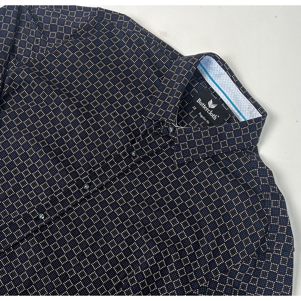 Buttercloth Dress Shirt Mens 2XL Regular Fit Long Sleeve Blue‎ Geometric Pattern
